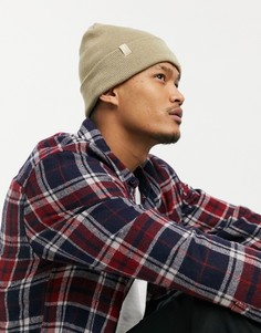 Шапка-бини светло-коричневого цвета с фирменной вкладкой Jack & Jones-Светло-коричневый