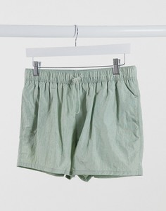 Короткие шорты для плавания с застежкой-тогл и эффектом мятости ASOS DESIGN-Зеленый цвет