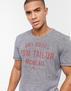 Темно-синяя футболка с круглым вырезом и логотипом Tom Tailor-Темно-синий
