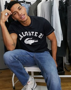 Темно-синяя футболка с логотипом и фирменной эмблемой крокодила Lacoste 27-Темно-синий