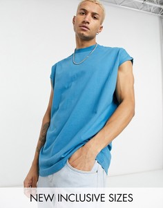 Синяя длинная oversize-футболка с отворотами на рукавах ASOS DESIGN-Голубой
