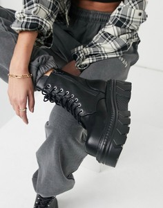 Черные ботинки из искусственной кожи на платформе со шнуровкой Koi Footwear-Черный цвет