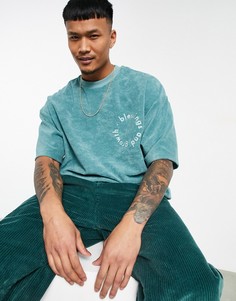 Синяя oversized-футболка из махровой ткани с принтом на груди ASOS DESIGN-Голубой