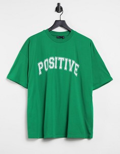 Зеленая футболка в стиле oversized с принтом "Positive" ASOS DESIGN-Зеленый цвет