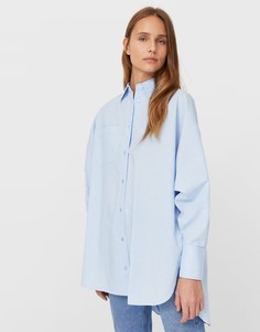 Голубая oversized-рубашка из поплина Stradivarius-Голубой