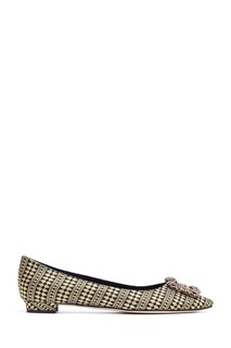 Черно-золотые балетки Hangisiflat Jacquard 10 Manolo Blahnik