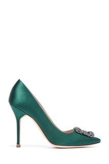 Темно-зеленые туфли Hangisi Satin 105 Manolo Blahnik