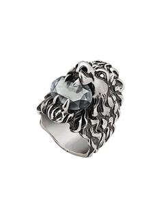 Gucci кольцо в виде головы льва с кристаллом