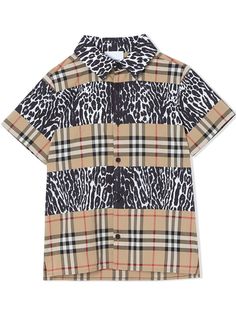 Burberry Kids клетчатая рубашка с леопардовым принтом