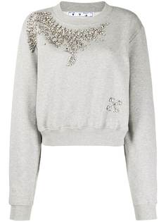Off-White укороченная толстовка с декором Swarovski