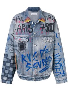 Balenciaga джинсовая куртка оверсайз с принтом граффити