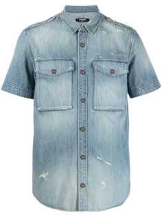 Balmain джинсовая рубашка с эффектом потертости