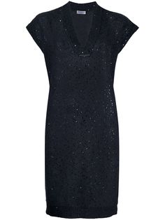 Brunello Cucinelli трикотажное платье с вышивкой пайетками