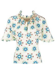 Paco Rabanne блузка с оборками и цветочным принтом