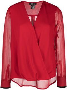 DKNY блузка с V-образным вырезом и длинными рукавами