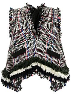 Sacai твидовый топ с бахромой
