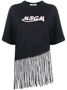 MSGM футболка с бахромой и логотипом