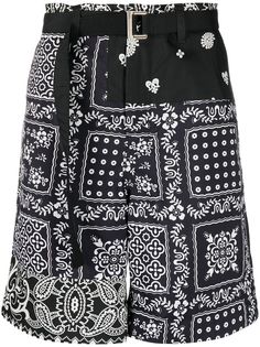 Sacai шорты с цветочным принтом и поясом