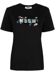 MSGM футболка с логотипом и цветочным принтом