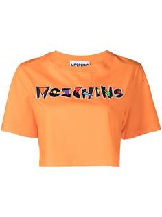 Moschino укороченная футболка с вышитым логотипом