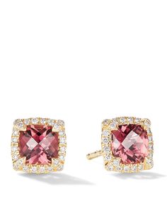 David Yurman серьги-гвоздики Petite Chatelaine из желтого золота с бриллиантами и турмалином