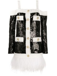 Balmain платье с перьями и пайетками