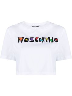 Moschino укороченная футболка с вышитым логотипом