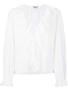 Saint Laurent блузка с V-образным вырезом и оборками