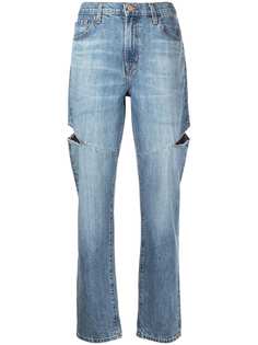 J Brand прямые джинсы средней посадки с прорезями