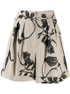 Brunello Cucinelli шорты с завышенной талией и цветочной вышивкой