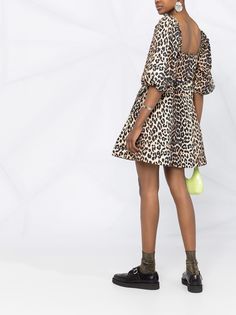 GANNI платье с леопардовым принтом и пышными рукавами