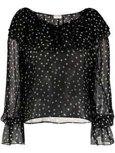 Saint Laurent блузка в горох с оборками
