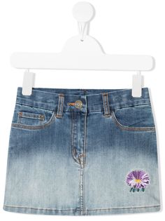 Monnalisa floral-embroidered denim skirt
