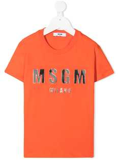 Msgm Kids metallic logo-print cotton T-shirt