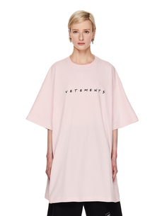 Розовая оверсайз футболка с логотипом Vetements
