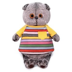 Мягкая игрушка Basik&Co Кот Басик в полосатой футболке с карманом 30 см