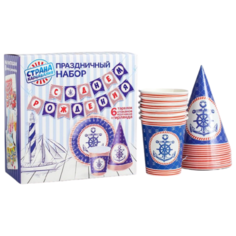 Страна Карнавалия Набор одноразовой посуды С днём рождения Морской якорь (19 шт.) синий/красный