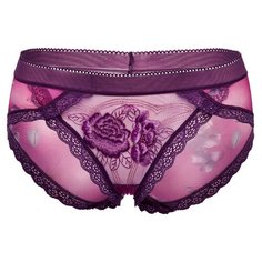 Le Cabaret Трусы слипы средней посадки с вышивкой и кружевами, размер 38-48, глубокий фиолетовый/сиреневый