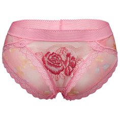 Le Cabaret Трусы слипы средней посадки с вышивкой и кружевами, размер 38-48, розовый/белый/коралловый
