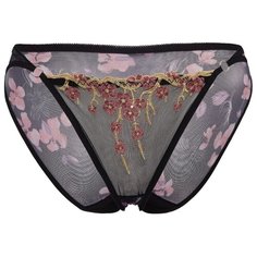 Le Cabaret Трусы слипы низкой посадки с вышивкой, размер 40-44, черный/тускло-розовый/бежевый