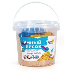 Кинетический песок Genio Kids Умный с формочками, бежевый, 1 кг, пластиковый контейнер