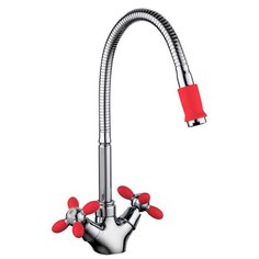 Смеситель для кухни (мойки) Frud R43127-10 двухрычажный хром/красный