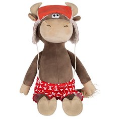 Мягкая игрушка Maxitoys Бычок Федот в шапке-ушанке и красных трусах 28 см