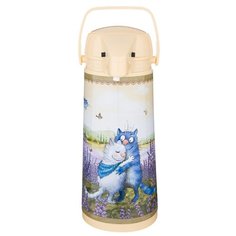 Помповый термос Agness Синие коты 910-672 (1.9 л) бежевый