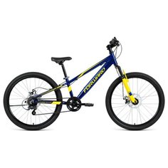 Подростковый горный (MTB) велосипед FORWARD Rise 24 2.0 Disc (2020) темно-синий/желтый 11" (требует финальной сборки)