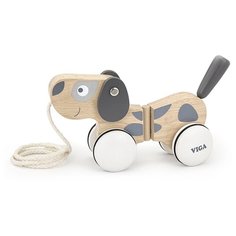 Каталка-игрушка Viga Собачка (51614) бежевый/серый