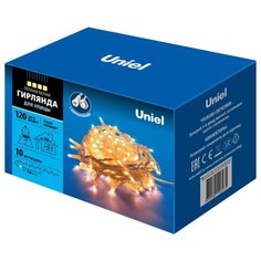 Гирлянда Uniel нить ULD-S1000-120/TWK, 1000 см, 120 ламп, теплый белый/белый провод