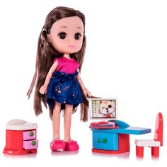 Кукла Yako Катенька с компьютерным столом, 16,5 см, M6611