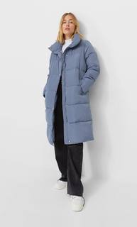 Stradivarius Длинное Стеганое Пальто Женская Коллекция Индиго M