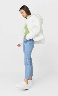 Stradivarius Стеганая Куртка Оверсайз С Капюшоном Женская Коллекция Ванильный S
